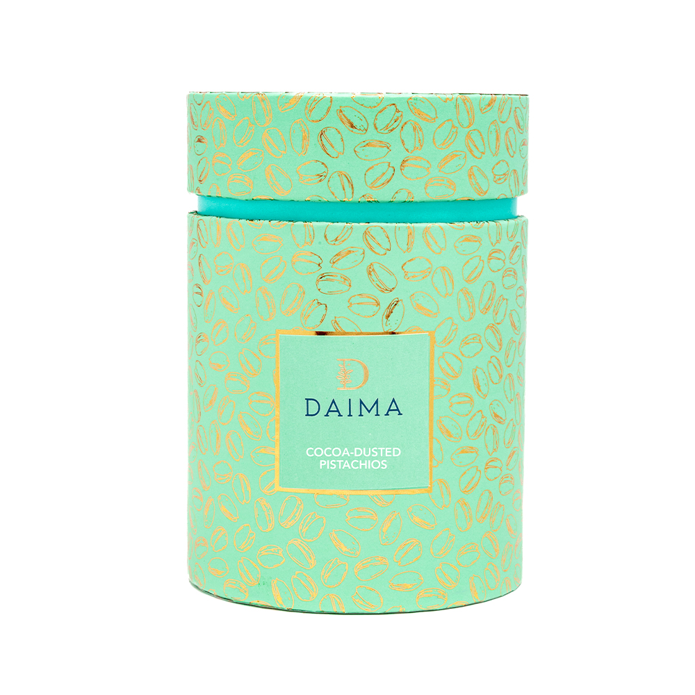 Picture of Pre Packed Dragee Cylinder Box Pistachio Cocoa Powder 270gm