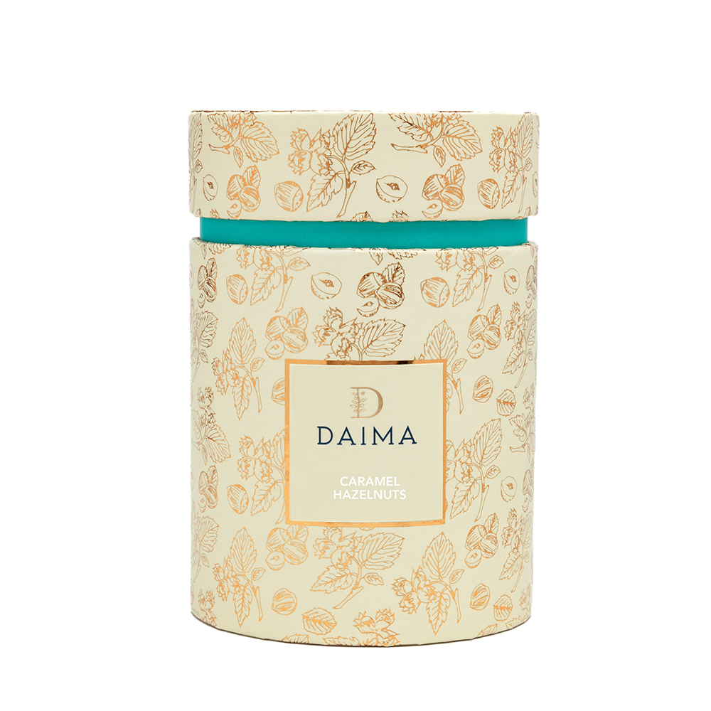 Picture of Pre Packed Dragee Cylinder Box Hazelnut Caramel 270gm